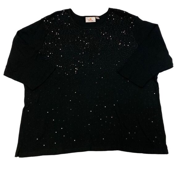 Quacker Factory Black Sequin Top Half Sleeve Size 3XL - Picture 1 of 7